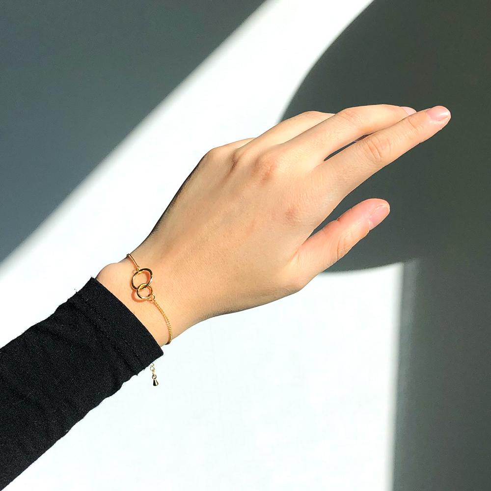 Rush Off Double Circle Pendant Gold Bracelet / Surgical Steel Double Circle Pendant Gold Bracelet
