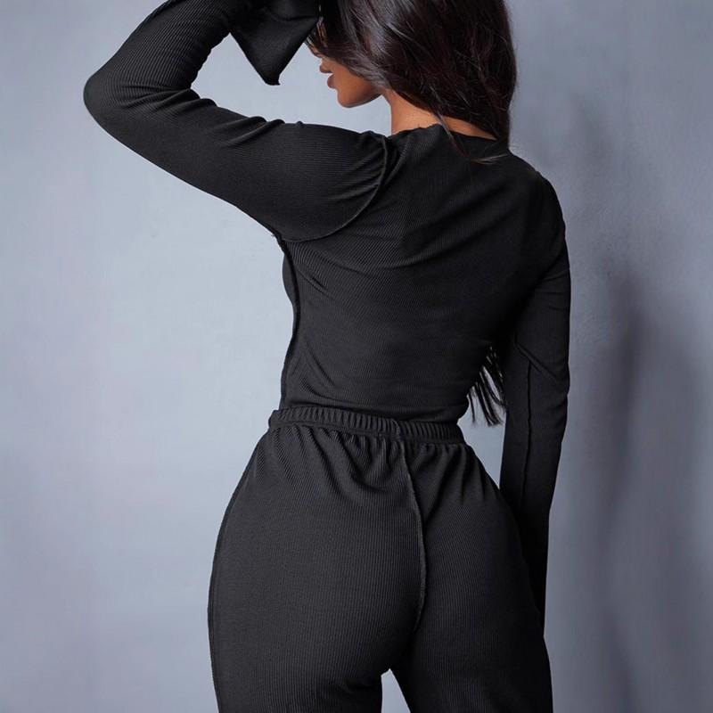 Costum sport tricotat casual, cu mânecă lungă, îmbrăcăminte pentru femei