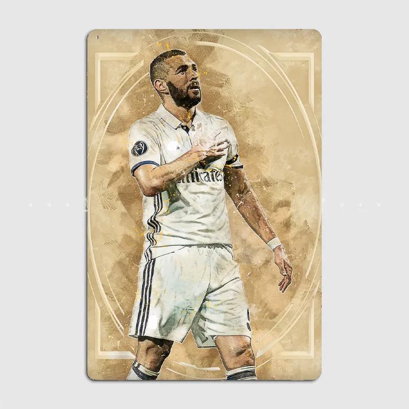 Karim Benzema Football Player Vintage Retro Metal Poster Sign Garage Club Custom Wall Decor Tin Room Decor Home Decor