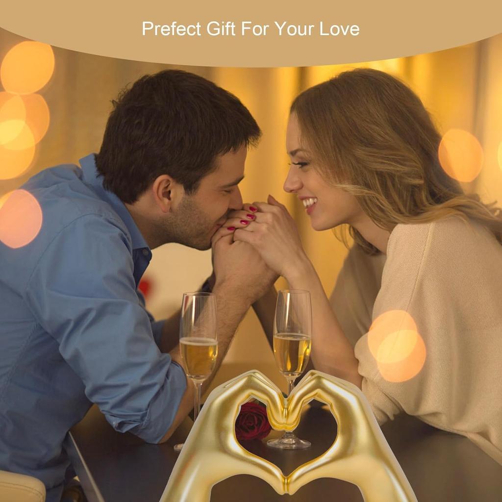 Silver Polyresin Hand Gesture Desk Statues Finger Sculpture Decor - Silver Personality Finger Practical Joke Halloween Prank Gifts (Love Heart Gold)