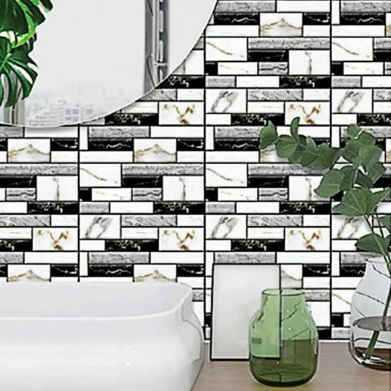 10Pcs Self Adhesive Tile Wall Sticker Home Decor 3D Pvc Sticker Covers For Kitchen Cupboard Bathroom Waterproof Wallpaper