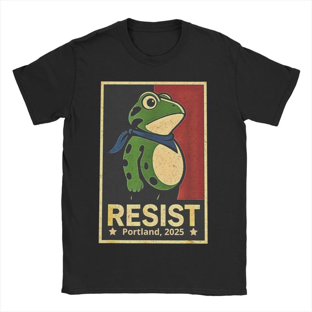Śmieszne koszulki z memami Resist Portland Żaba Rage Against The Machine Sztuka z żabą Bawełniana koszulka z krótkim rękawem Dekolt O Ubrania Unisex