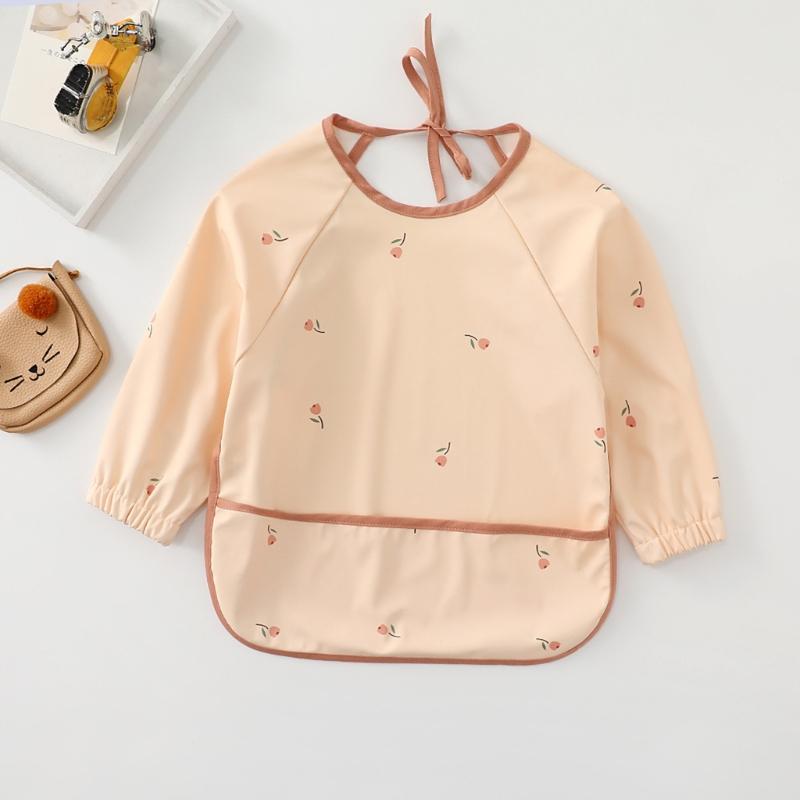 Reusable Waterproof Art Smock for Eating Feeding Drooling Bib Apron with Pocket Baby Toddler Long Sleeved Bibs Scarf