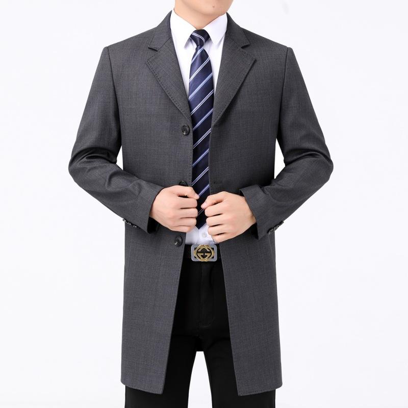 Spring and autumn middle-aged men's mid-length windbreaker, middle-aged suit collar, casual wool coat, dad's high-end jacket
