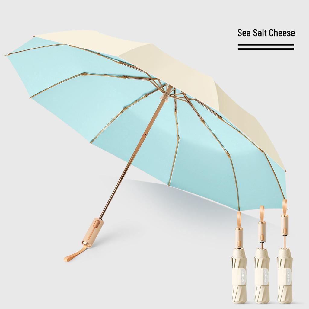 32-Rib Women’s Folding Umbrella: Dual-use for Sun & Rain, UV Protected, Colored Coating, Enlarged, Reinforced & Thickened.