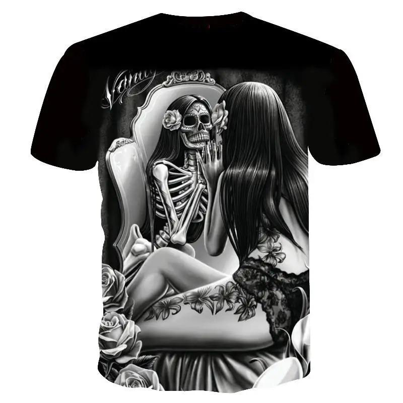 Men's skull print and beauty summer T-shirt, quick drying shirt, hip-hop, 3D print, personalized collar, short sleeved, fashiona