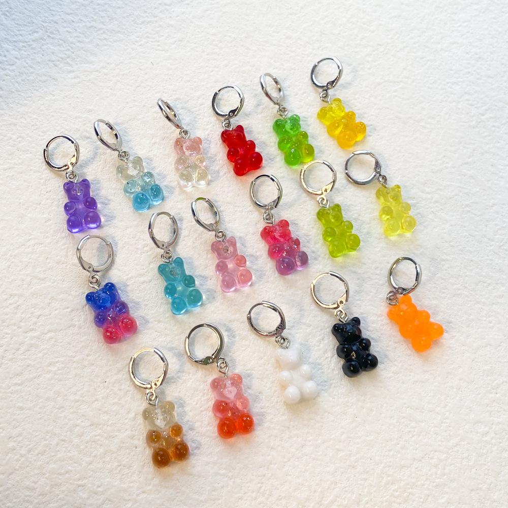 Gradient Chic Resin Bear Earrings Creative Animal Shape For Women