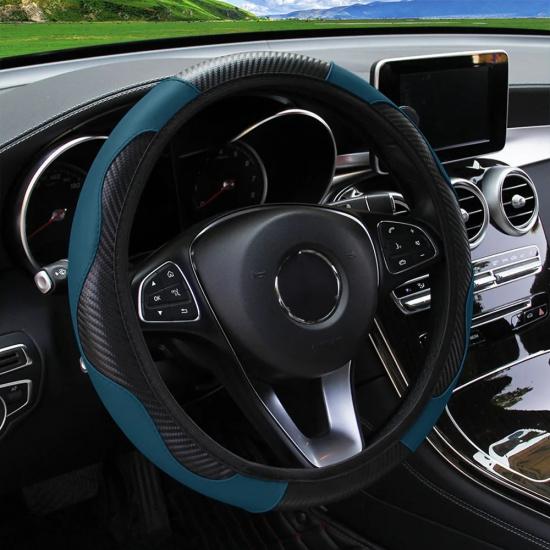 PU Carbon Fiber Leather Car Steering Wheel Cover Without Inner Ring Suitable for 14.5-15 Inches of Automotive Supplies