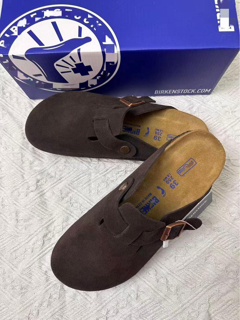 BK Half-Covered Genuine Leather Unisex Slippers with Cork Toe Cap - Versatile Casual Outdoor Wear by Birkenstock