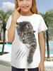 Fun Girl T-shirt Summer Short Sleeved Top Cartoon Animal Cat 3D Printing 2025 Girl Clothing