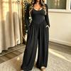 Damen Farbiger rückenfreier Jumpsuit mit langen Ärmeln und weitem Bein