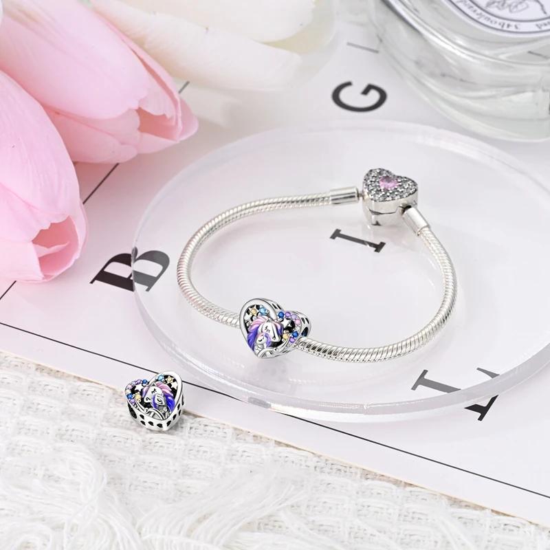 Charms Copperpurple-Pink Unicorn Parent-Child Beads Fit Charms Plataoriginal Bracelet Beads Women Jewellery Making Diy