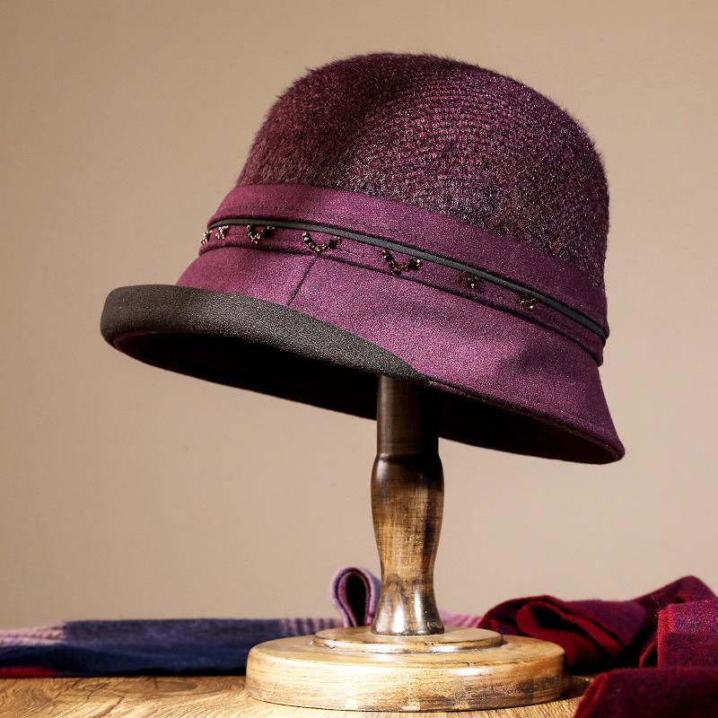 

Осень и зима шляпа для мамы среднего возраста, утолщенная шляпа-цилиндр, теплая шляпа-ведро для пожилой женщины, бабушки, шляпа-клош с закатанными полями one size fits all темно-фиолетового
