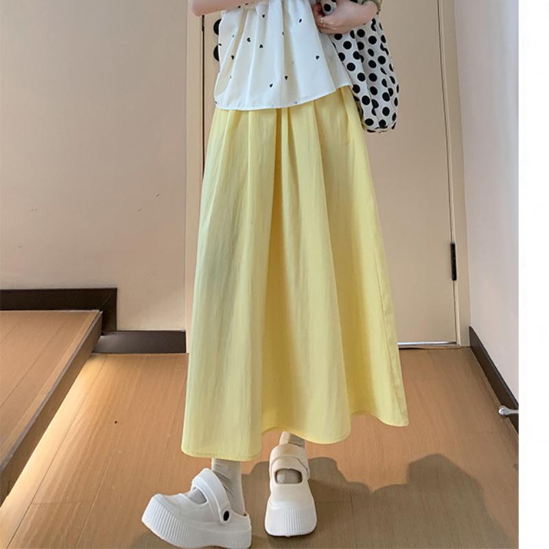 Pink Skirt for Women In Summer Thin High Waist Slim A-line Skirt Umbrella Skirt Mid-length Small Ice Silk Skirt