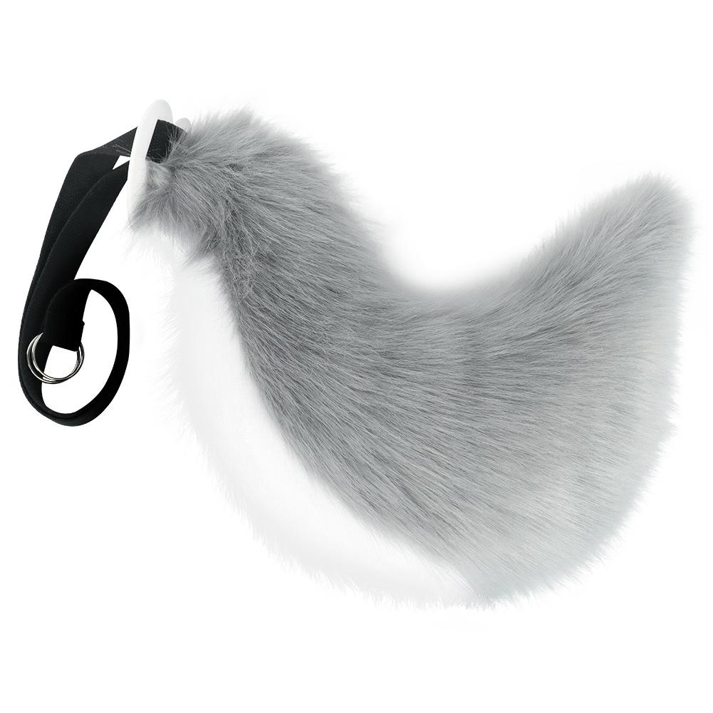 Tamamo no Mae-style, realistic and cute plush animal tail and ear costume for anime conventions, featuring fox ears and a fox tail headband