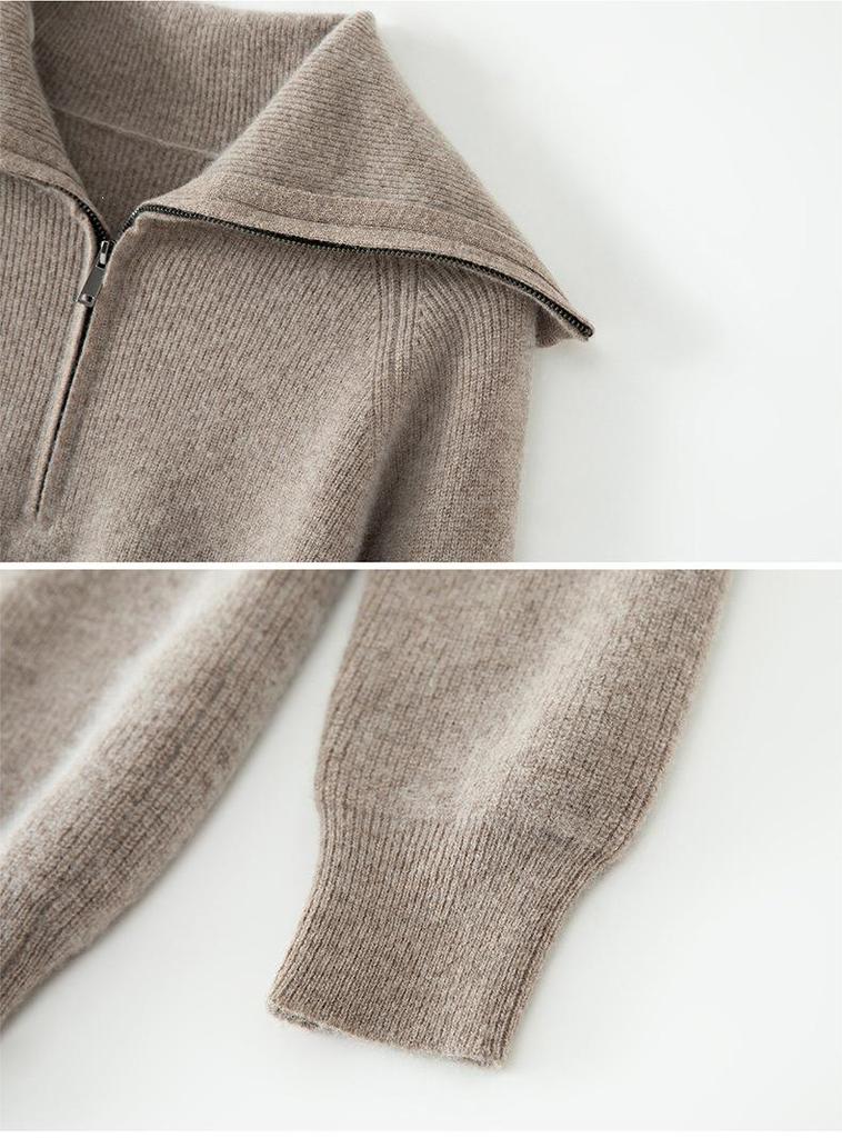 2026 Women's Autumn/Winter Pure Wool Lapel Half-Zip Knitwear Long Sleeve Pullover Sweater