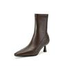 New Solid Color Versatile Martin Boots Rubber Sole High Heel Pointed Large Size Leather Boots Autumn and Winter Fine Heel Zipper Medium Boots