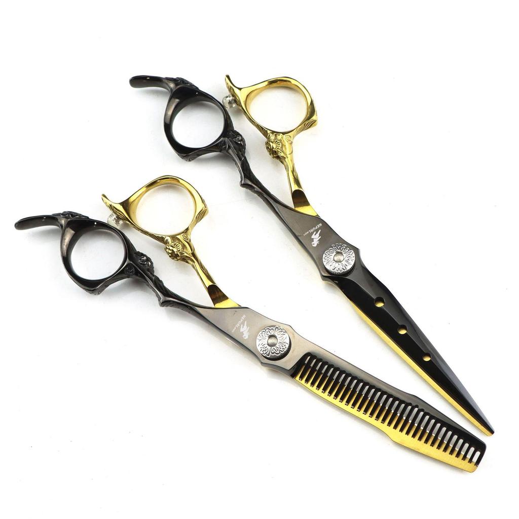 XGL-88 Black Gold Hairdressing Scissors Set: Straight, Serrated, Thinning Scissors for Barber Shops
