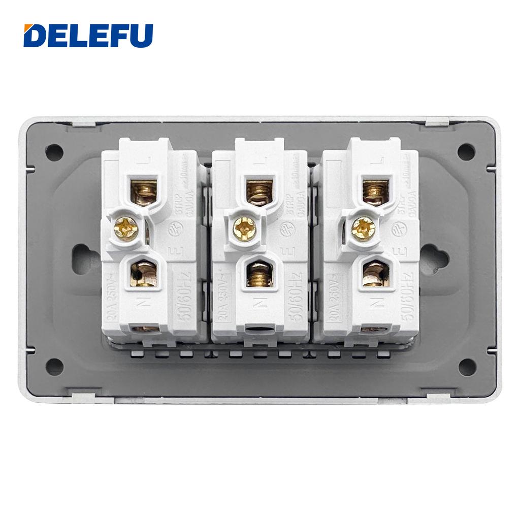 DELEFU Brazilian Model 118 Type 10A/20A Stainless Steel Grey Durable PC USB Socket with Type-C 20W Fast Charging