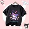 Kuromi Children's Pure Cotton Short-Sleeved Girls' Casual Shirt - Summer T-Shirt with Cartoon Print- Three Little Monkeys Series