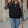 Autumn New Casual and Personalized Street Style Semi High Collar Open Collar Patchwork Leopard Print Hoodie for Women