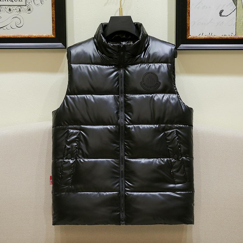 Herren Weste im Europäischen Stil, Glänzend, Ärmellos, Daunen-Baumwolle, Lässig, Stehkragen, Übergröße