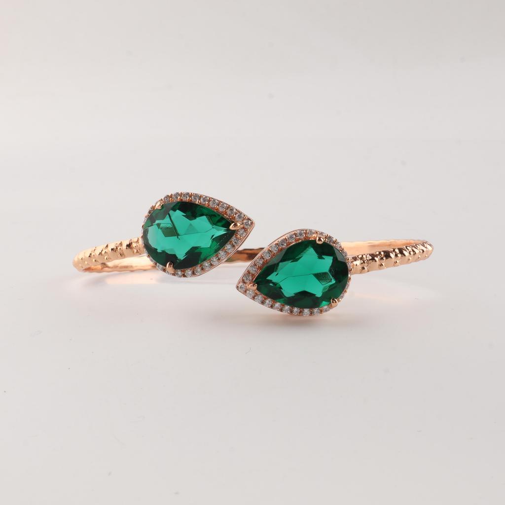 Chrome Diopside Gemstone 925 Sterling Silver Zircon Cuffs Bangles Best Birthday Gift For Your Wife ( Available with Gold/Rose Gold Plated ) CZC-1-2