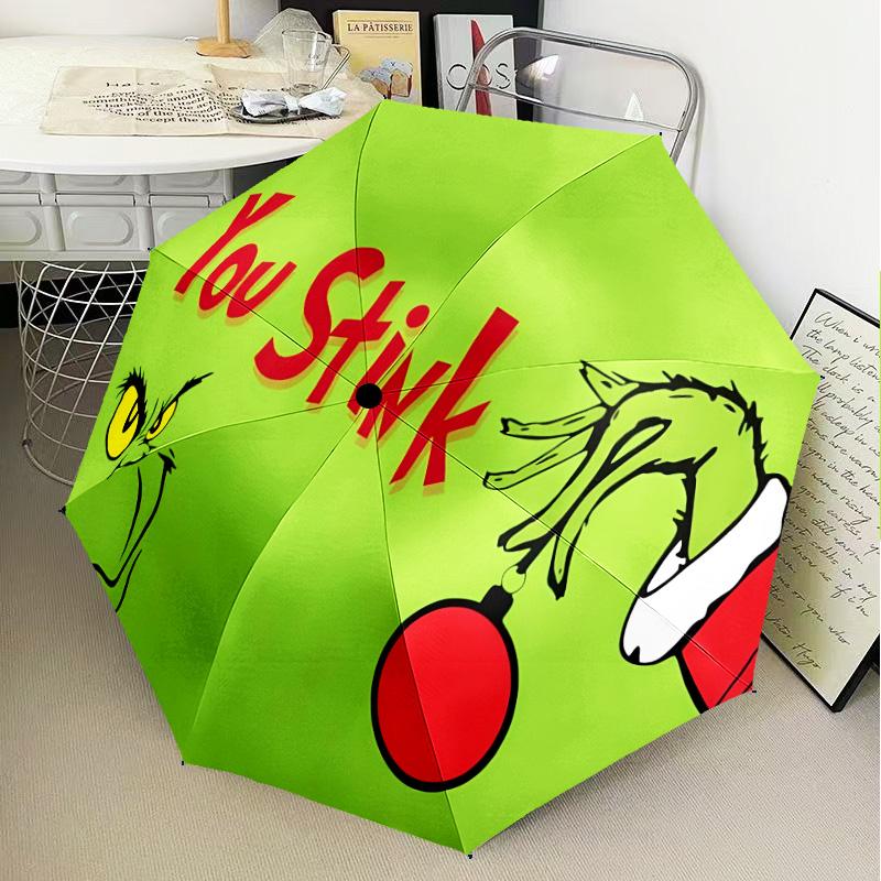 Grin-ch Christmas Spirit Umbrella Folding umbrella, automatic umbrella 8-Frame for Travel, camping Use Gift for Halloween Christmas
