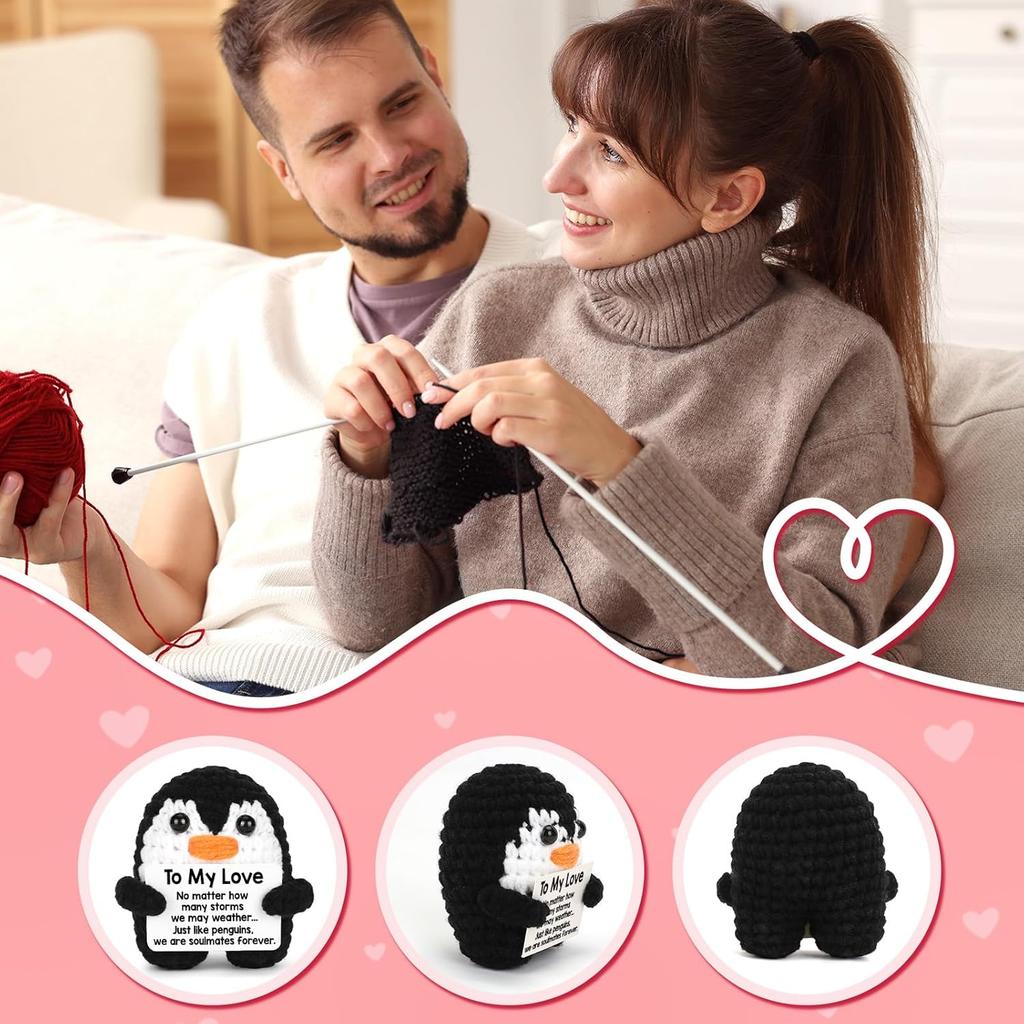 Mini Funny Handmade Emotional Positive Penguin Ornament Home Room Decoration Positive Crochet Animal Penguin Doll Christmas Gift