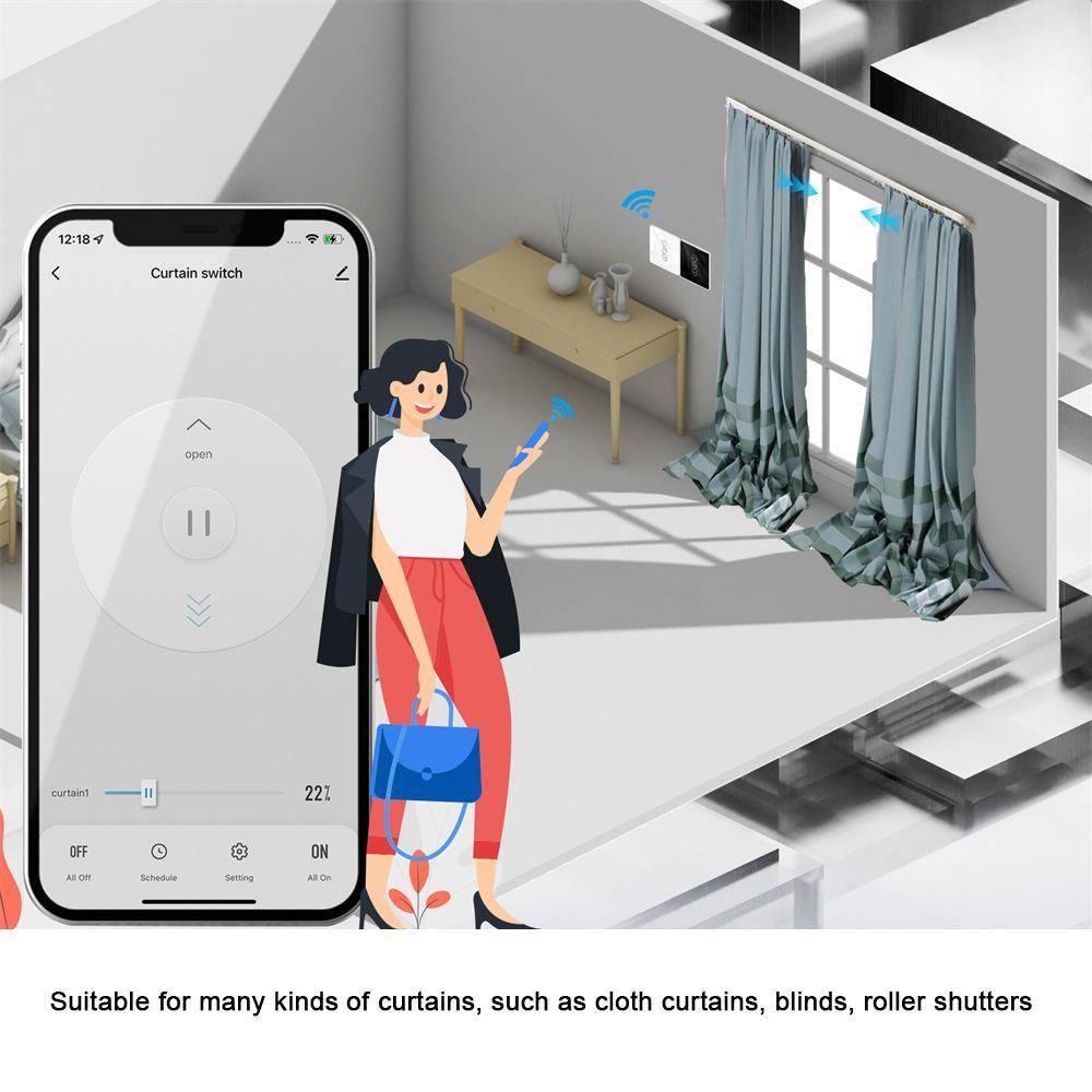 Tuya Wifi Intelligent Curtain Switch Arc Glass Touched Screen Curtain Controlling Panel Compatible with Alexa Assistant