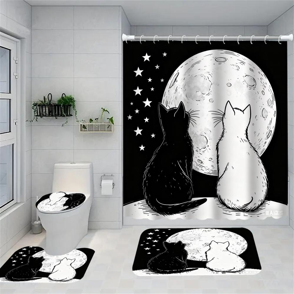 1/4 Duschvorhänge mit doppeltem Drachenkopf-Druck, Toilettensitzdekoration, Duschvorhang mit Teppich und Toilettendeckel, 70,8x70,8 Zoll