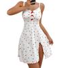 Trendy Heart Print Ribbed Split Suspender Nightgown Loungewear for Going Out