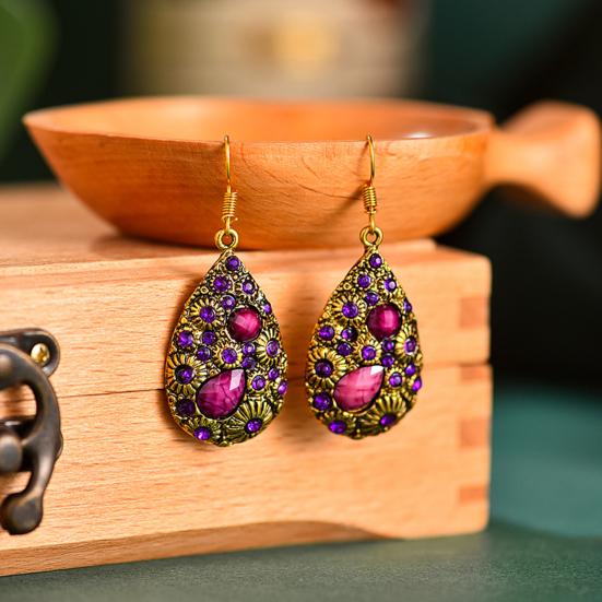 1 Pair Dangle Earrings Ethnic Style Shiny Rhinestone Inlaid Decorative All-match Jewelry Gift Faux