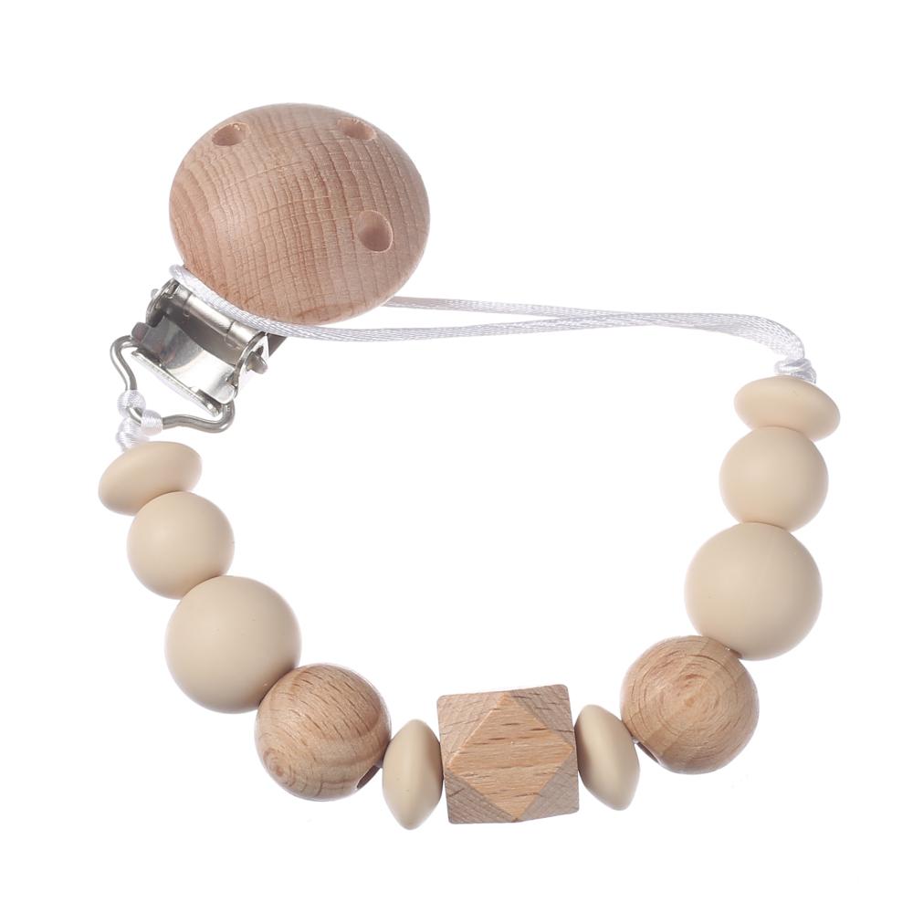 New Baby Pacifier Chain Clips Wood Silicone Round Octagonal Beads Teething Chain For Infant Appease Soother Dummy Holder Clip