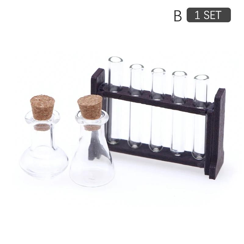 1Set 1:12 Dollhouse Mini Simulated Glass Test Tube Measuring Cup Featuring Rack Laboratory Model Doll House Laboratory Scene Decor
