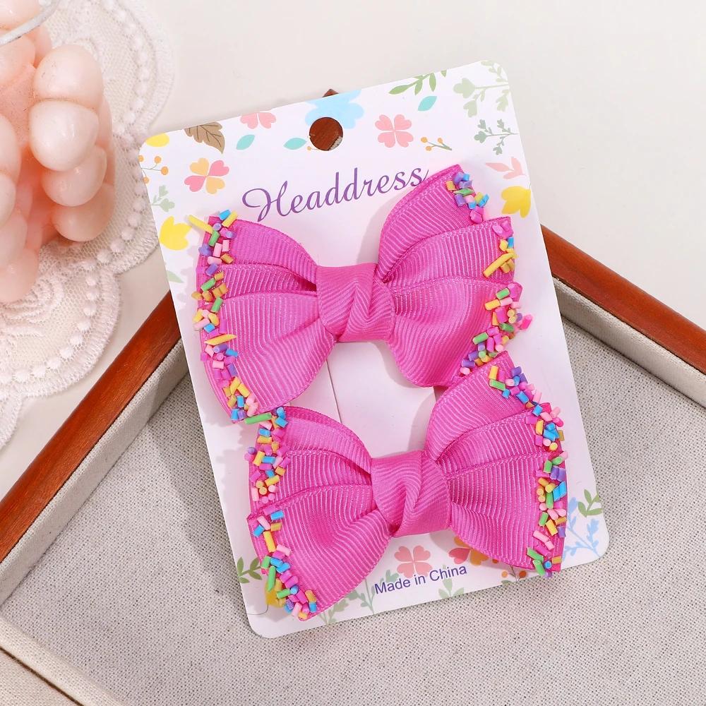 

РАДУЖНЫЕ БАНТЫ 2 шт. Однотонные банты для волос Заколки Ленточный бант Заколка для волос для девочки Чир Бант-бабочка Заколки Детские головные уборы Аксессуары для волос