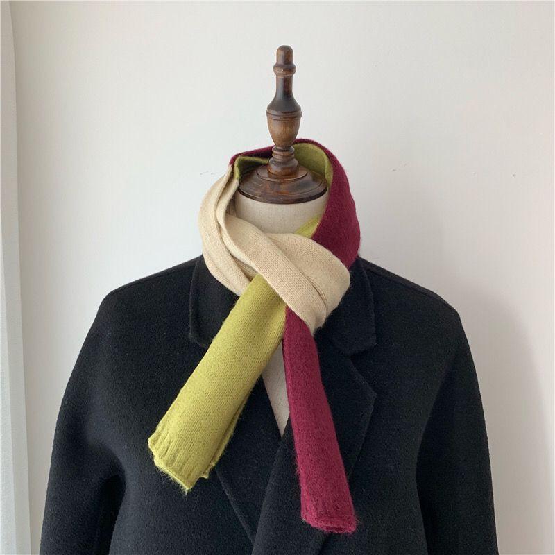 Autumn Winter Versatile Clothing Accessory Small Scarf Thin Warm Girl Student Knit Striped Scarf