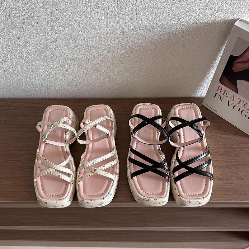 Fashion Hot Selling 2025 Summer Women Floral Platform Wedges Heel Female Sandals Fashion Narrow Band Ladies Elegant Gladiator Sandalias
