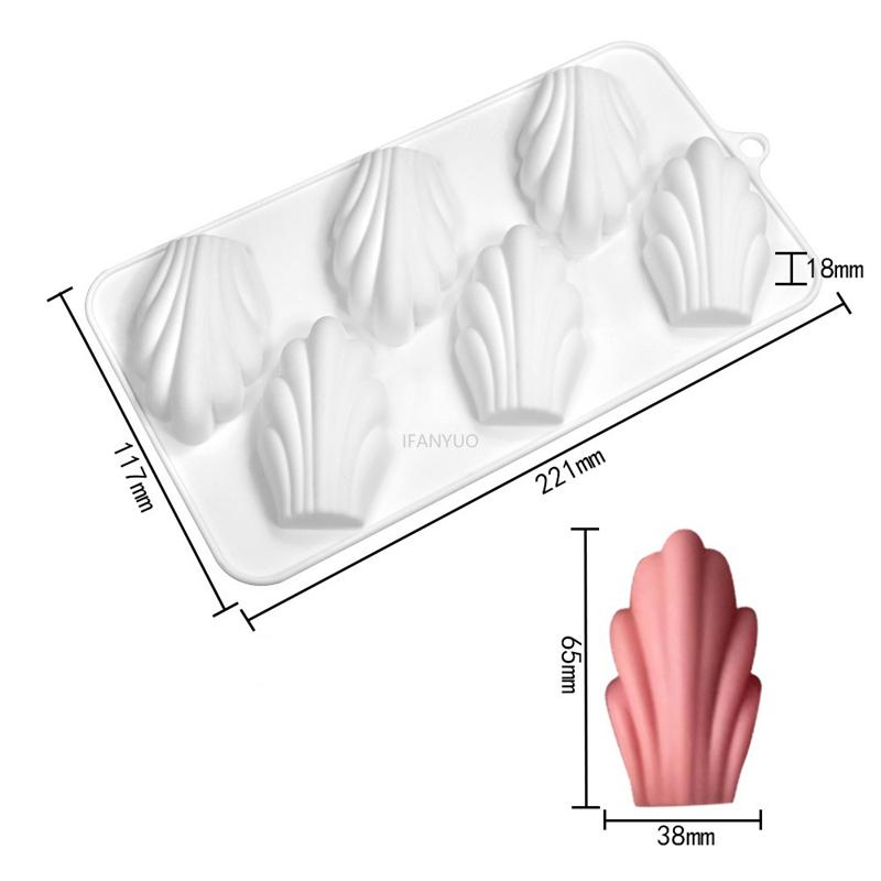 6-jamkový design Madeleine Forma na čokoládovou pěnu DIY Tvar mušle Dorty Silikonové formy Francouzský dezert Nástroje na zdobení dortů Pečicí forma