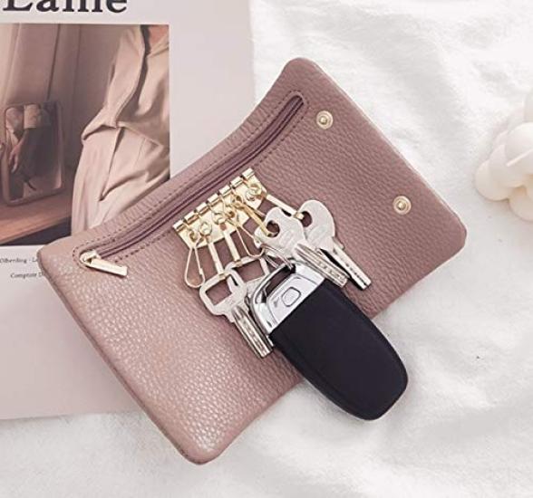 Mini Compact Leather Key Case with Buckle, Multifunctional, Simple Design, Soft Cowhide Leather, Couple's, Car, Unisex (Black)