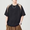 New Summer Round Neck Splicing Color-blocking Short-sleeved T-shirt for Men's Loose Japanese Five-point Sleeve T-shirt for Men