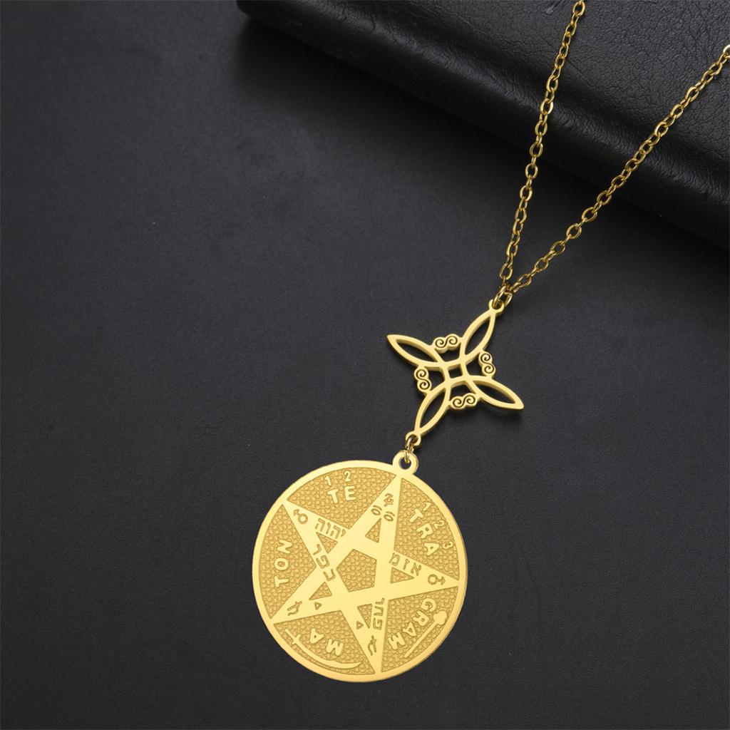  God Name Tetragrammaton Pentacle Necklaces Stainless Steel Sacred Witch Knot Pendant Chain Solomon Seal Amulet Jewelry