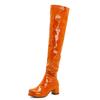 Botas Naranjas Oversize de Charol de Tacón Grueso por Encima de la Rodilla Botas Verdes de Cuero Brillante Botas Moradas de Tacón Medio Amarillo Rojo