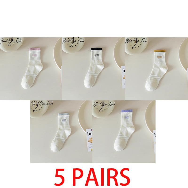 

5 пар женских хлопковых носков средней длины, бесшовные, дышащие, однотонные, повседневные one size