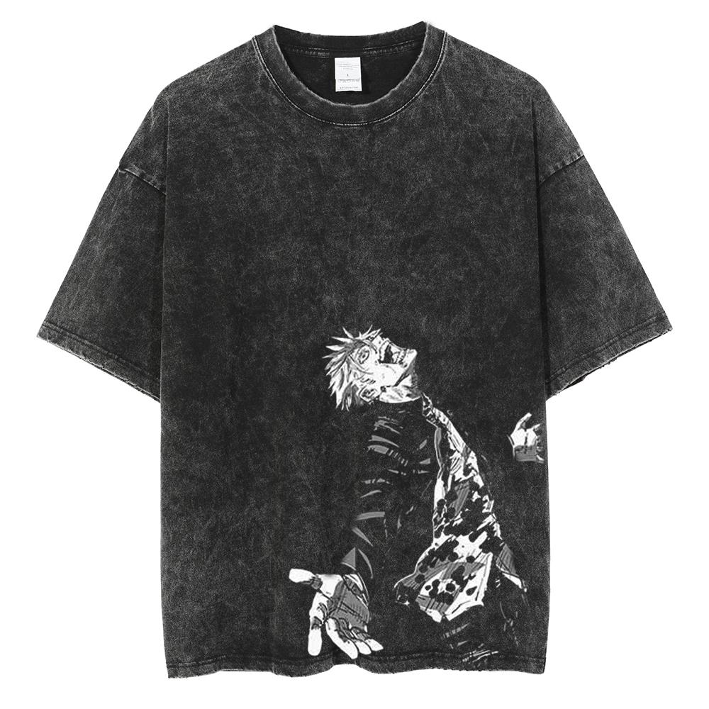 Gojo Satoru Harajuku Anime Jujutsu Kaisen Letní Pánské Tričko Perte Čistá Bavlna s Vodou Bavlna Fitness Vintage Street Krátký Rukáv