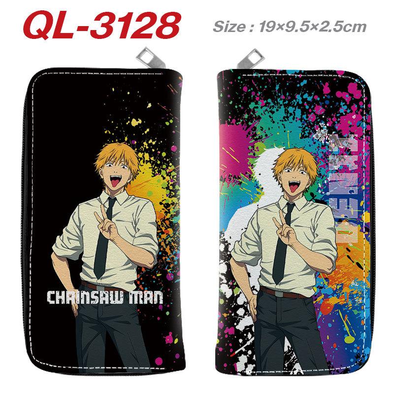 Pochita Chainsaw Man Geldbörse PU-Leder Vollfarbe Lange Reißverschluss-Clutch Anime Kartenhalter