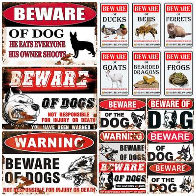 Vintage Beware of Dog, Metal Sign, Warning Danger, Protected Pit Bull Dog, No Bal, Wall Decor, Private Area Decoration, WY45