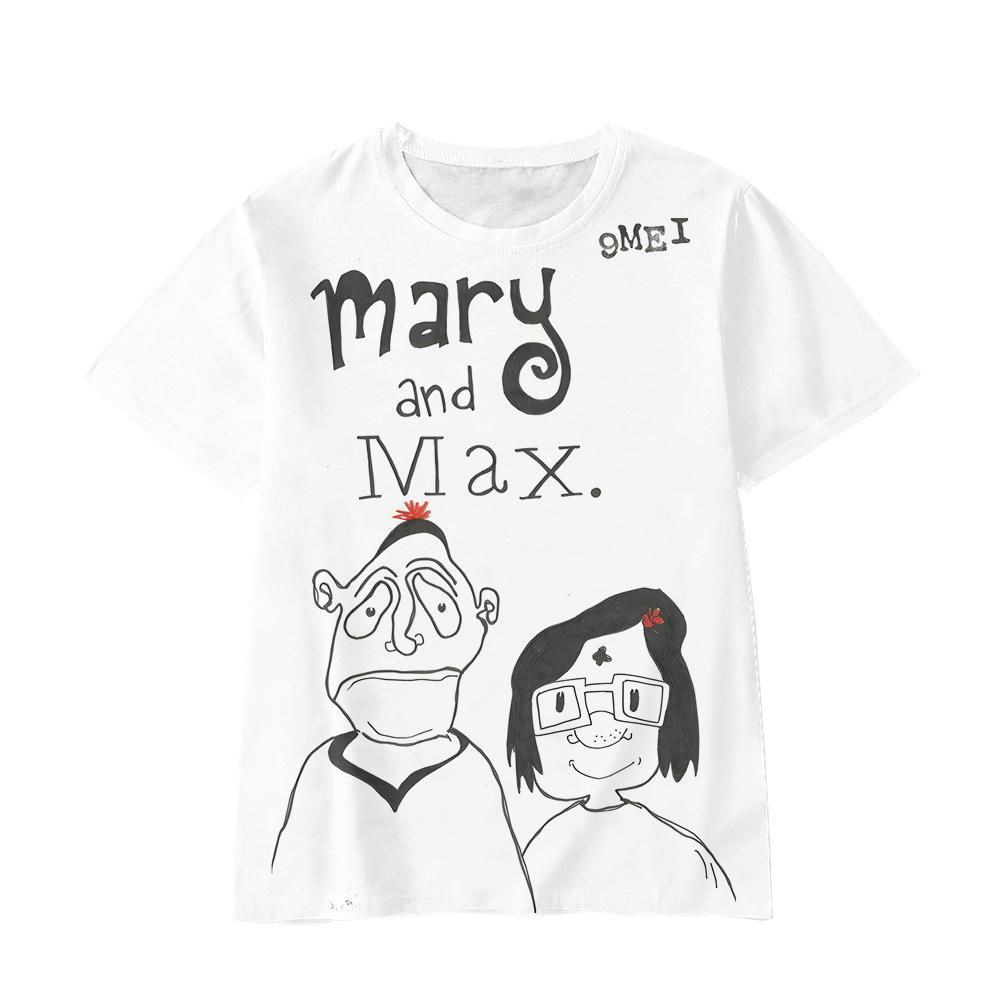 Top s 3D potiskem Mary a Maxe s kulatým výstřihem, ležérní chlapecké tričko s krátkým rukávem - Měkká středně pružná polyesterová tkanina, letní oblečení s volným střihem