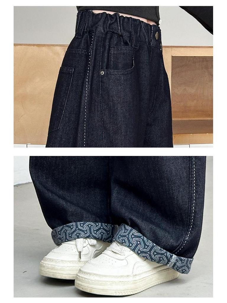 2025 Autumn Girls' Korean-Style Loose Wide-Leg Jeans for Middle & Big Kids