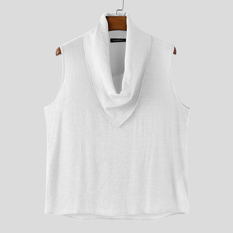 

INCERUN Men Swing Collar Sleeveless See Through Casual Sheer Tank Tops 5XL белый
